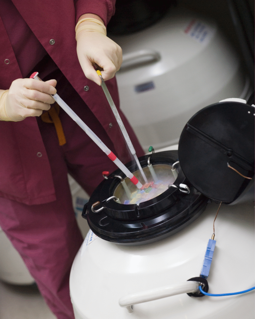 Tank for freezing female eggs and male sperm using nitrogen gas